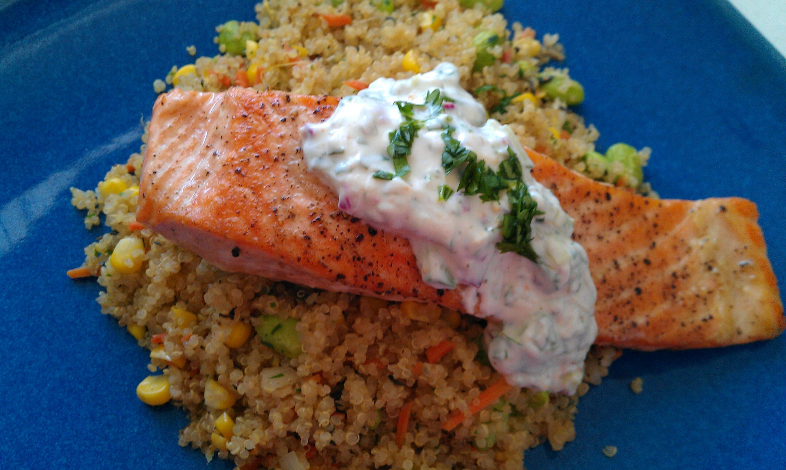 Salmon or Chicken with savory Quinoa – Blissful Kitchen